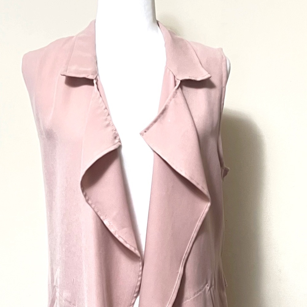 Stoosh Pale Pink 41” Length Sleeveless Back Belt Open Wrap Cloak Vest Jacket M/L - Picture 7 of 14